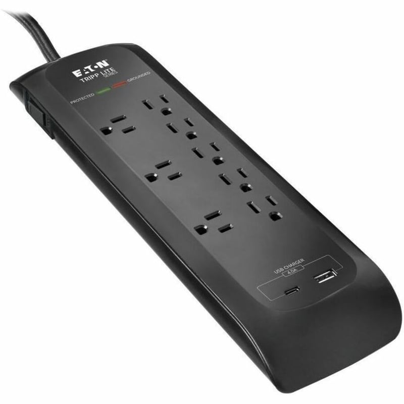 8-OUTLET SURGE PROTECTOR 5-15R 2400J 2 USB CHARGING PORTS 8FT CORD - Thumbnail 2