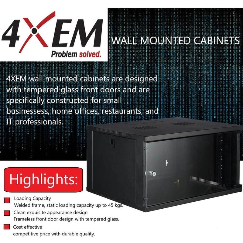 4XEM 6U Wall Mount Server Rack Cabinet 24 Inches Deep - Thumbnail 4