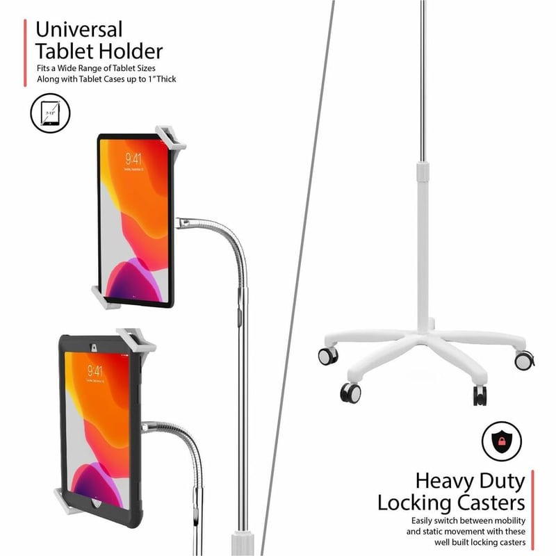 CTA Digital Heavy-Duty Medical Mobile Floor Stand for 7-13 Inch Tablets (White) - Thumbnail 5