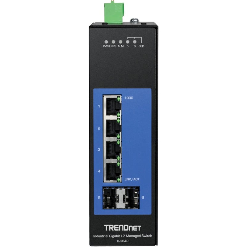 TRENDnet 6-Port Industrial Gigabit L2 Managed DIN-Rail Switch; 4 x Gigabit Ports; 2 x SFP Slots; DIN-Rail Mount; IP30; VLAN; QoS; LACP; STP/RSTP; Bandwidth management; Lifetime Protection; TI-G642i - Thumbnail 2