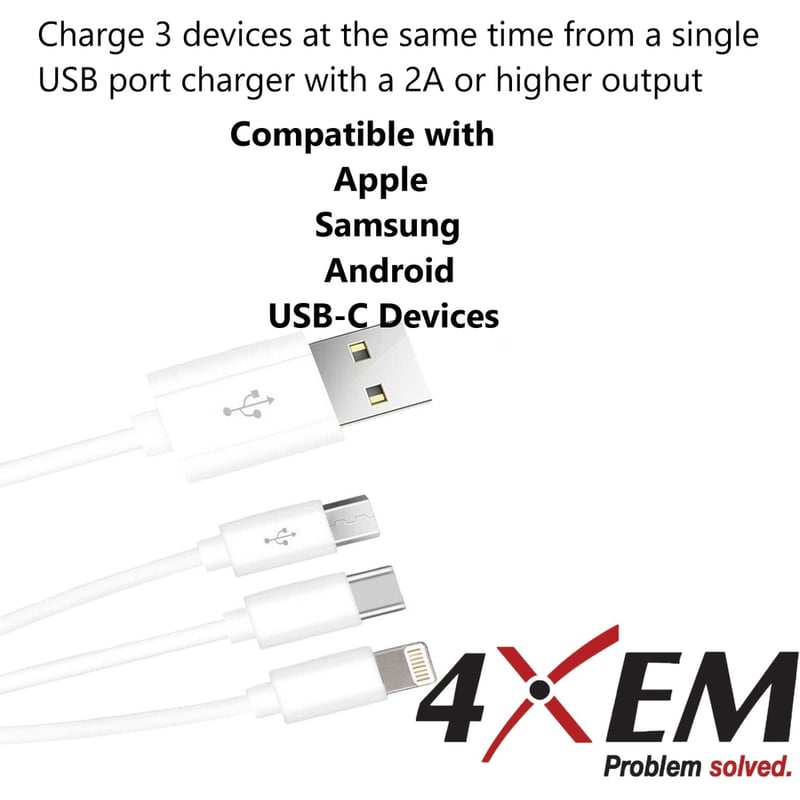 4XEM USB To Lightning Micro USB and USB Type C Cable For iPhone/iPod/iPad/Galaxy - Thumbnail 4