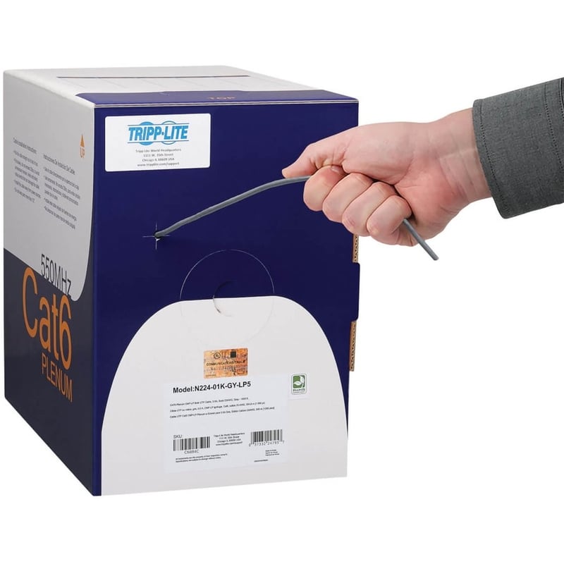 Tripp Lite by Eaton Cat6 Gigabit Solid Core UTP Bulk Ethernet Cable CMP-LP 0.5A Plenum 100W PoE/PoE++ Gray 1000 ft. (304.8 m) - Thumbnail 2