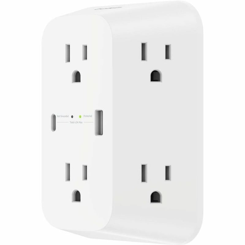 Belkin 6-Outlet Surge Protector Power Strip, Wall-Mountable with 6 AC Outlets, Overvoltage Protection, LED Indicator - USB-C Port & USB-A Port w/USB-C PD Fast Charging - 1680 Joules of Protection - Thumbnail 3