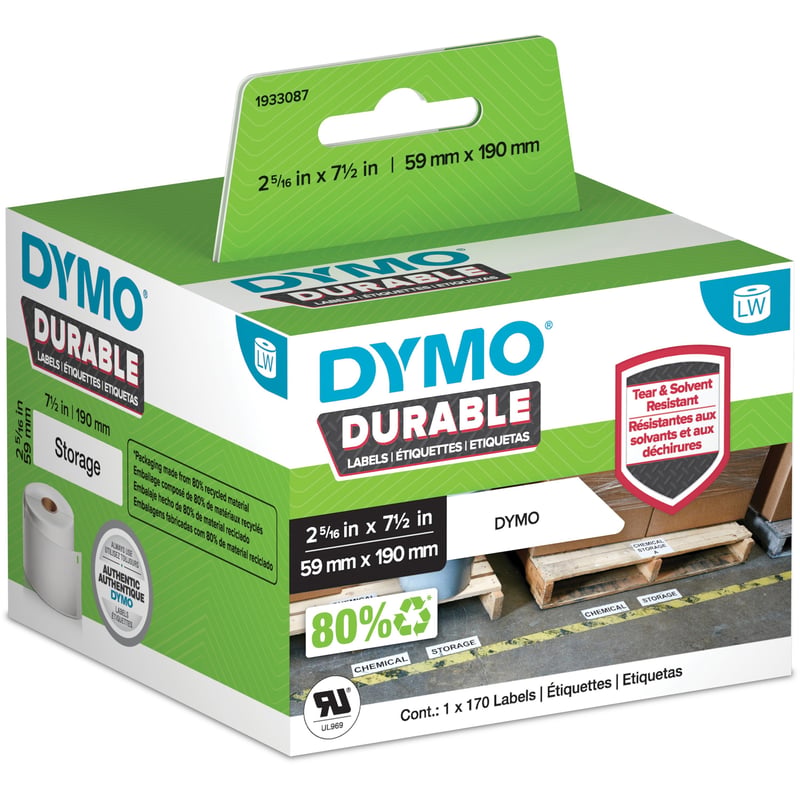 DYMO LW DURABLE 2-5 16IN X 7-1 2IN WHITE POLY, 170 LABELS