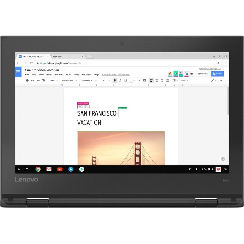 Lenovo 500e Chromebook 2nd Gen 81MC005AUS 11.6" Touchscreen Convertible 2 in 1 Chromebook - HD - 1366 x 768 - Intel Celeron N4120 Quad-core (4 Core) 1.10 GHz - 4 GB Total RAM - 32 GB Flash Memory - Black - Thumbnail 4