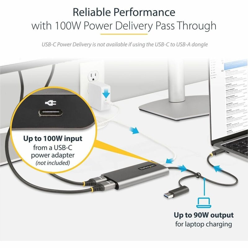 StarTech.com USB-C to Dual-HDMI Adapter, USB-C/A to 2x HDMI, 4K 60Hz, 100W PD Pass-Through, 1ft/30cm Built-in Cable, USB to HDMI Converter - Thumbnail 4