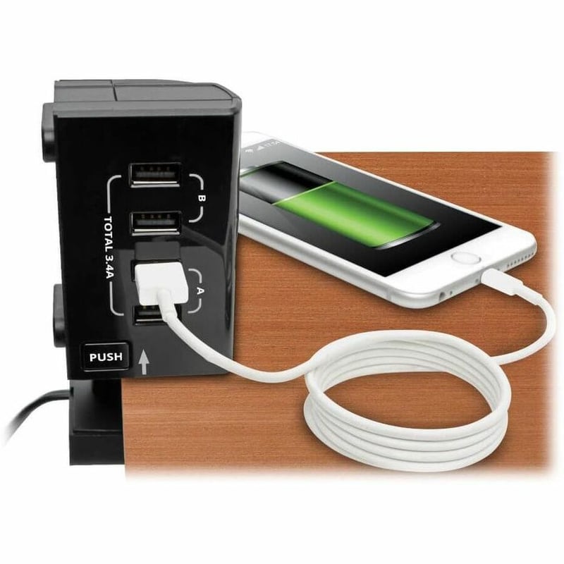 Tripp Lite by Eaton Safe-IT 6-Outlet Surge Protector Retractable USB Charger 5-15R Outlets 4 USB Charging Ports 8 ft. (2.4 m) Cord Antimicrobial Protection