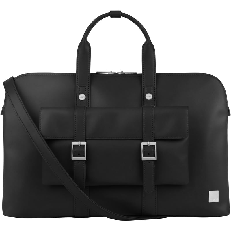 Moshi Treya Briefcase - Jet Black, Two-in-one Messenger, Briefcase for Laptops up to 13" , Vegan Leather, Removable Clutch, RFID Pocket - Thumbnail 1