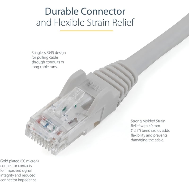 StarTech.com 20ft CAT6 Ethernet Cable - Gray Snagless Gigabit - 100W PoE UTP 650MHz Category 6 Patch Cord UL Certified Wiring/TIA - Thumbnail 4