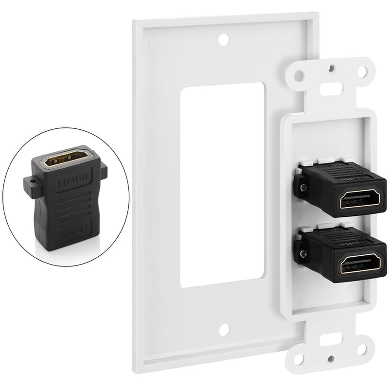 4XEM 2 Port/Outlet Female HDMI Wall Plate (White) - Thumbnail 2