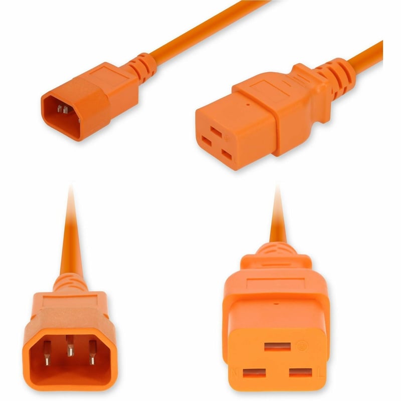 AddOn 1ft C14 Male to C19 Female Industrial Grade 14 AWG 250V at 15A PVC SJT (Service Junior Thermoplastic) Orange Power Cable