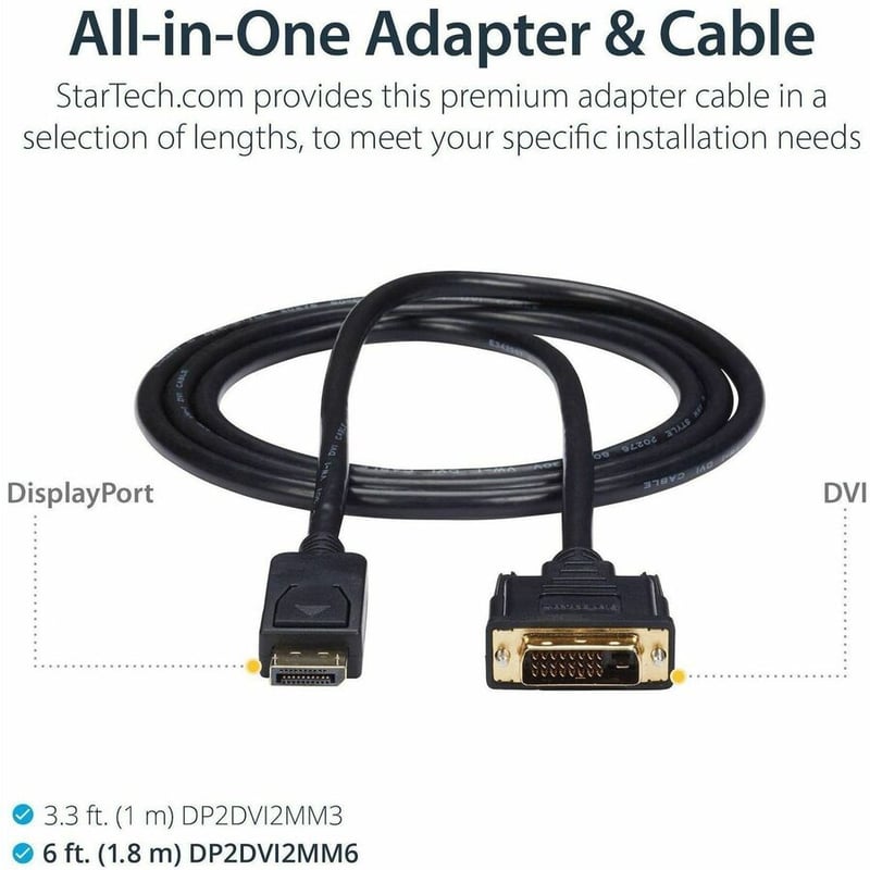 StarTech.com 6ft (1.8m) DisplayPort to DVI Cable, DisplayPort to DVI Adapter Cable, DP to DVI-D Converter, Replacement for DP2DVIMM6 - Thumbnail 3