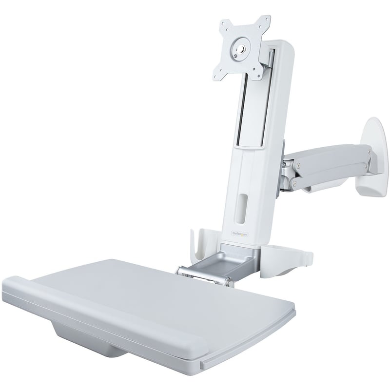 StarTech.com Wall Mount Workstation, Full Motion Sit Stand Desk w/ Height Adjustable VESA Monitor Arm 27"/17.6lb, Wall Mounted Workstation - Thumbnail 1