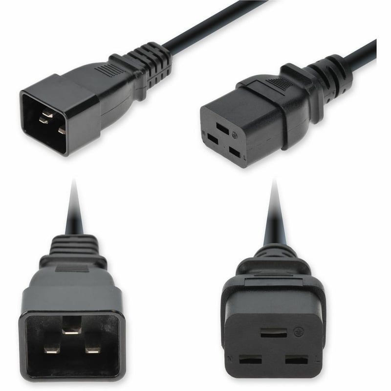 AddOn 1ft C20 Male to C19 Female Industrial Grade 14 AWG 250V at 15A PVC SJT (Service Junior Thermoplastic) Black Power Cable