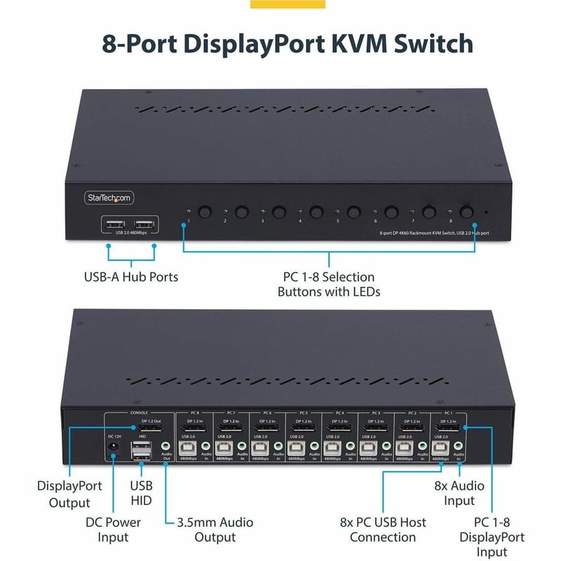 8-PORT RACK MOUNT KVM SWITCH - DISPLAYPORT 1.2 KVM 4K 60HZ - Thumbnail 2