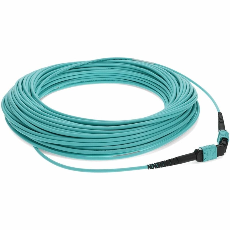 AddOn 30m MPO (Female) to MPO (Female) 12-Strand Aqua OM3 Crossover Fiber OFNR (Riser-Rated) Patch Cable - Thumbnail 3