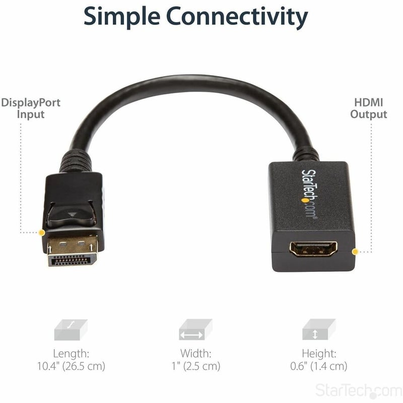StarTech.com DisplayPort to HDMI Adapter, 1080p DP to HDMI Video Converter, DP to HDMI Monitor/TV Dongle, Passive, Latching DP Connector - Thumbnail 5