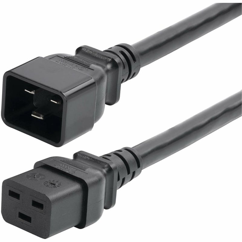 StarTech.com 2ft (60cm) Heavy Duty Extension Cord, IEC 60320 C19 to C20 Black Extension Cord, 20A 250V, 12AWG, UL Listed Components - Thumbnail 1