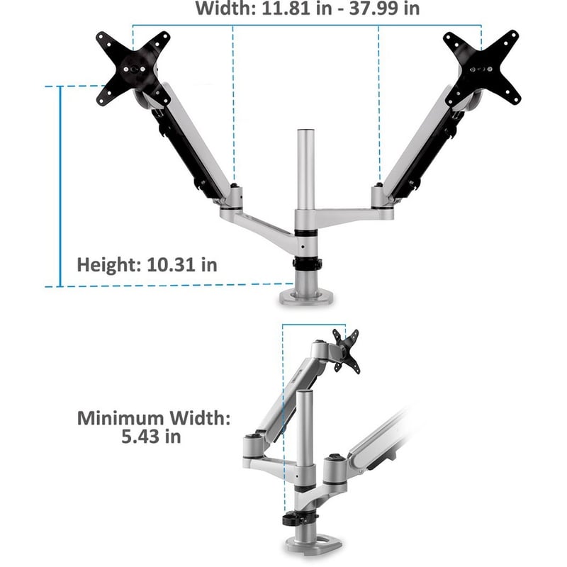ViewSonic LCD-DMA-002 Spring-Loaded Monitor Desk Mounting Arm for 2 Monitors up to 27 Inches Each, VESA Compatible, Full Ergonomic Adjustability, 2-in-1 Mounting Base, and Built-In Cable Management - Thumbnail 4
