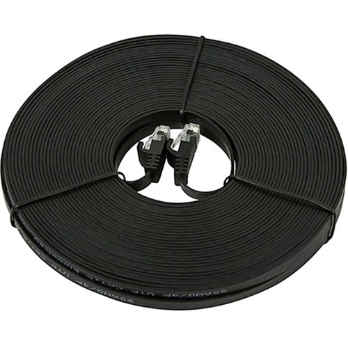 Monoprice Cat5e 30AWG UTP Flat Ethernet Network Patch Cable, 75ft Black - Thumbnail 1