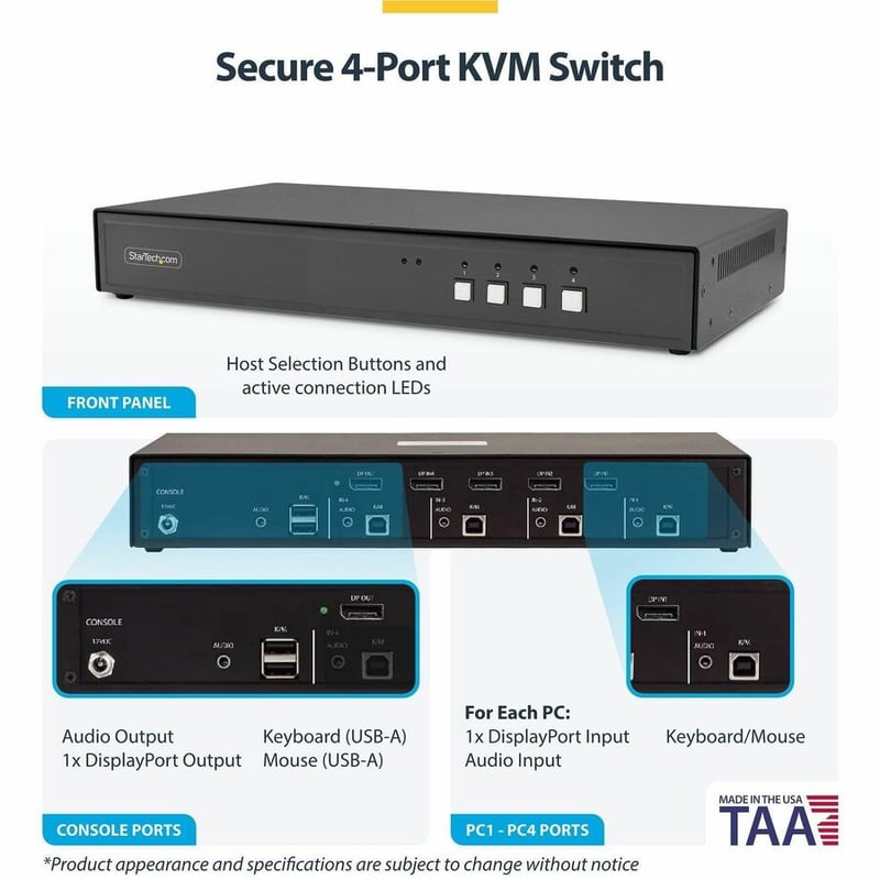 SECURE 4-PORT DISPLAYPORT KVM NIAP 4.0 MADE IN THE USA - Thumbnail 2