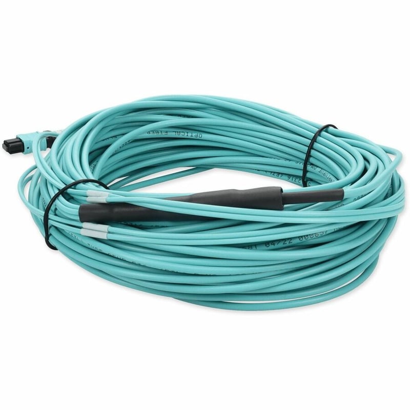 AddOn 20m MPO/UPC to 2xLC Duplex (4xLC)/UPC Aqua OM4 OFNR (Riser-Rated) 4-Strand Fiber Fanout Cable - Thumbnail 3