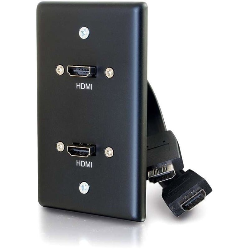 C2G Single Gang Wall Plate with Dual HDMI Pigtails Black - Thumbnail 1