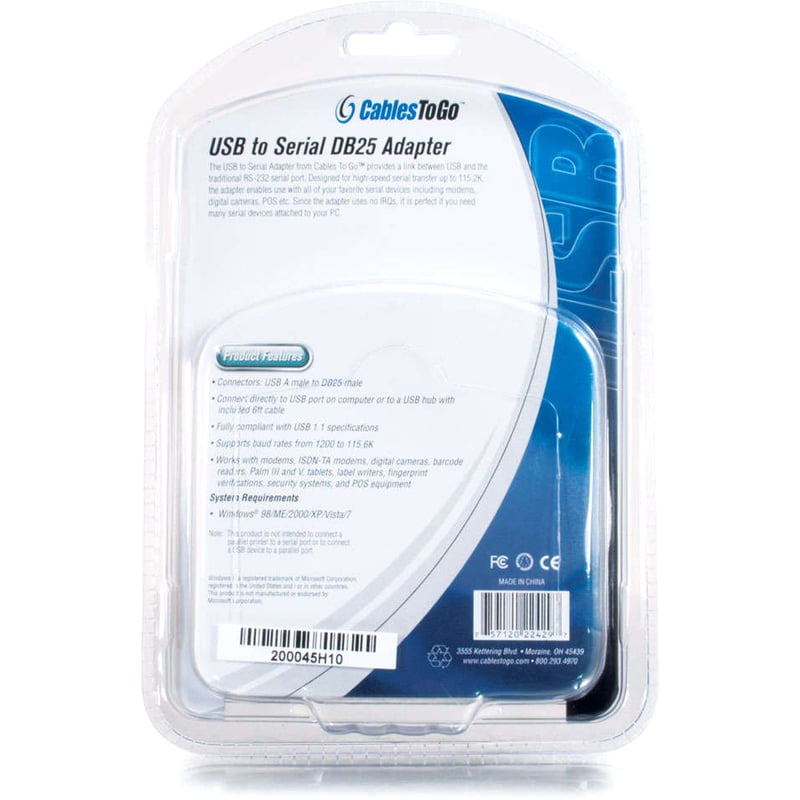 C2G 6ft USB to Serial Adapter - USB to DB25 Serial RS232 Cable - M/M - Thumbnail 5