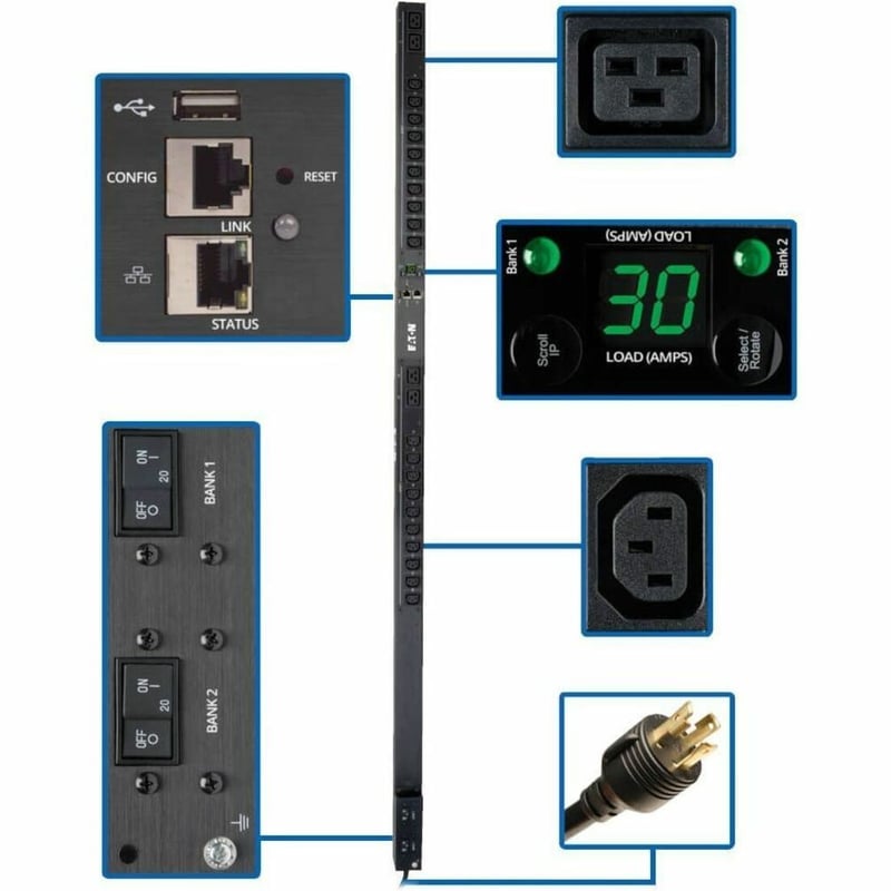 Tripp Lite by Eaton PDU 5.5kW Single-Phase Monitored PDU with LX Platform Interface 208/230V Outlets (20 C13 & 4 C19) L6-30P 0U TAA - Thumbnail 1