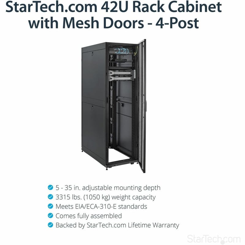 StarTech.com 4-Post 42U Server Rack Cabinet, 19" Data Rack Cabinet for Computer / IT Equipment mount, Rack Server Cabinet with Casters - Thumbnail 2