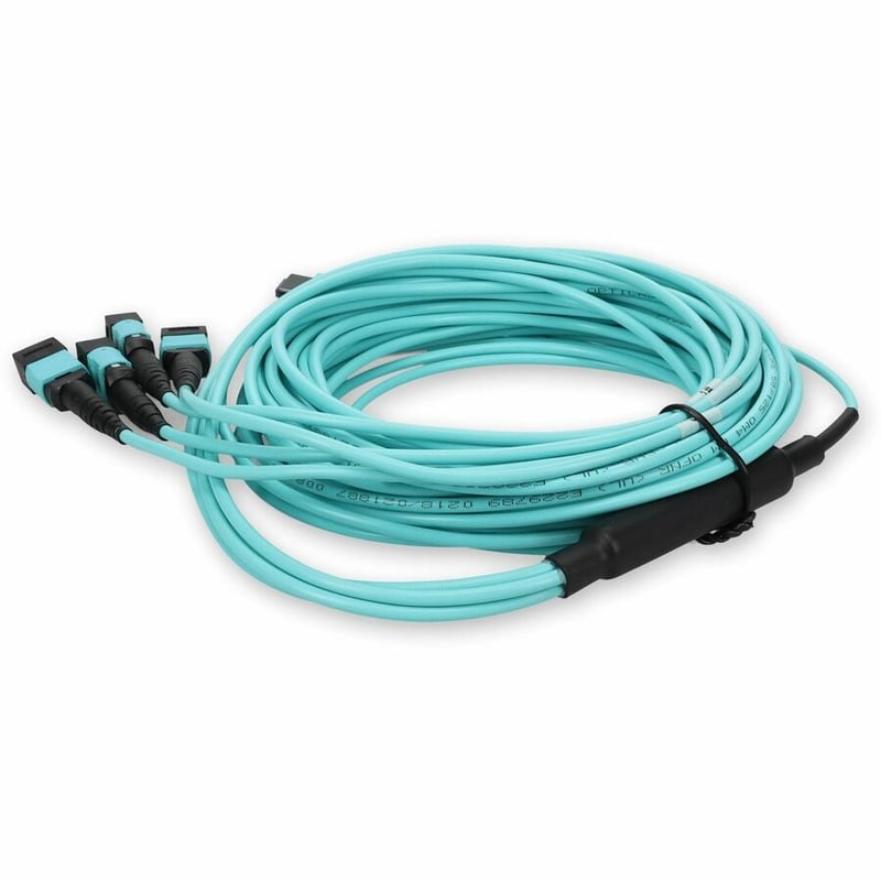 AddOn 9m MPO/UPC to 4xMPO-16/UPC Aqua OM4 OFNR (Riser-Rated) 16-Strand Fiber Fanout Cable - Thumbnail 3