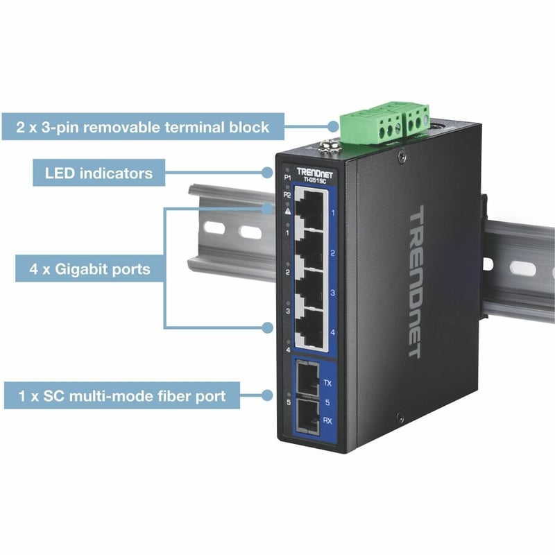 5PORT INDUSTRIAL GB DIN-RAIL SW MM SC PORT 4XGIGABIT PORTS - Thumbnail 4