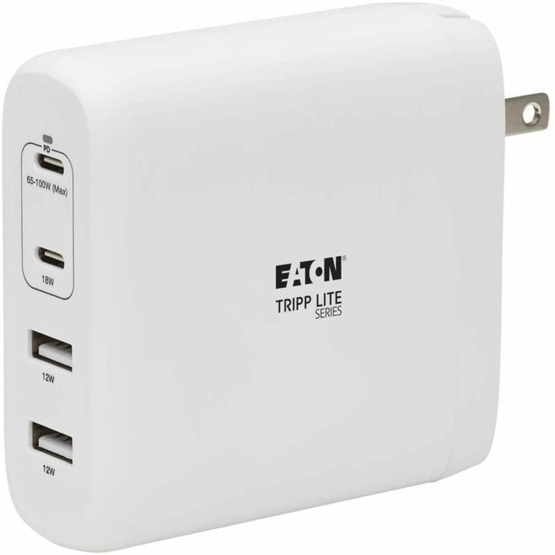 Tripp Lite by Eaton 4-Port Compact USB Wall Charger - GaN Technology 100W PD Charging 2 USB-C & 2 USB-A White - Thumbnail 1