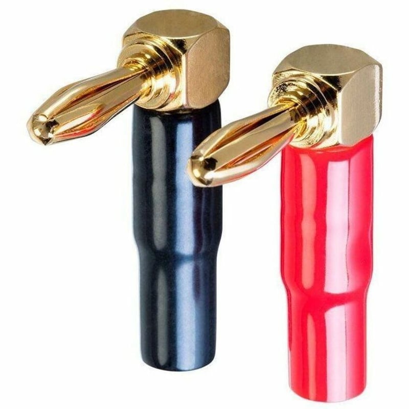 MONOPRICE 2 PAIR RIGHT ANGLE 24K GOLD PLATED BANANA SPEAKER WIRE CABLE SCREW PLU - Thumbnail 3