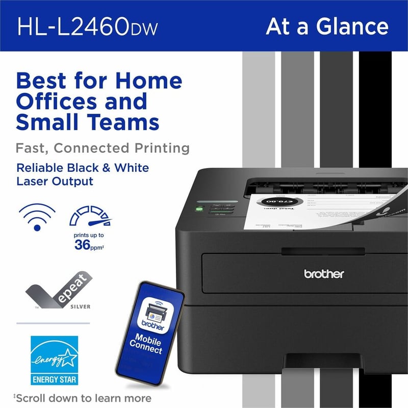 Brother Wireless HL-L2460DW Compact Monochrome Laser Printer, Duplex and Mobile Printing - Thumbnail 2