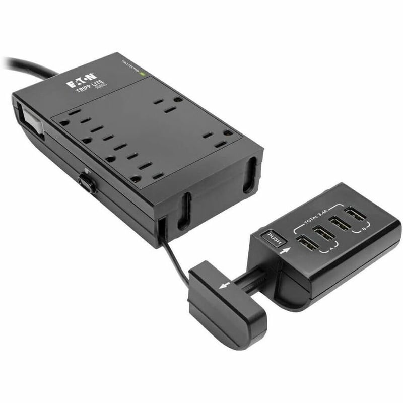 Tripp Lite by Eaton Safe-IT 6-Outlet Surge Protector Retractable USB Charger 5-15R Outlets 4 USB Charging Ports 8 ft. (2.4 m) Cord Antimicrobial Protection