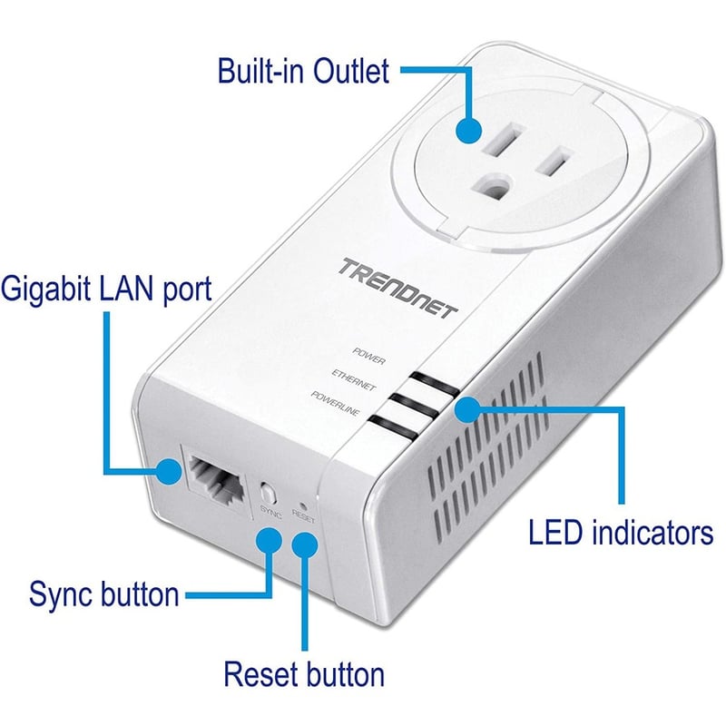 TRENDnet Powerline 1300 AV2 Adapter with Built-in Outlet; Gigabit Port; IEEE 1905.1 & IEEE 1901; Range Up to 300m (984 ft.); TPL-423E - Thumbnail 3