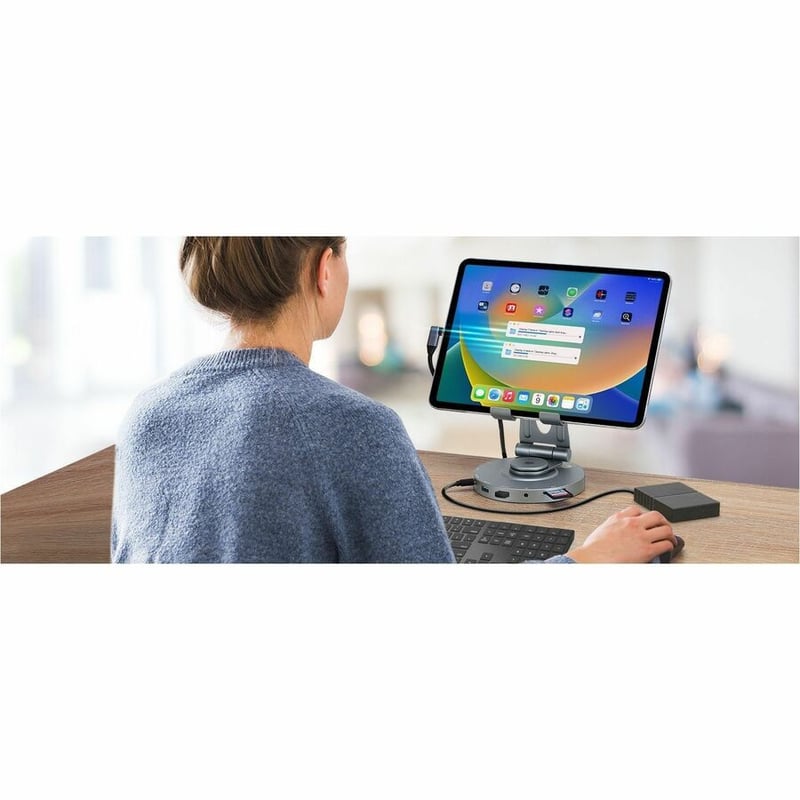 SIIG USB-C Multitask Hub Stand Holder fits under 13" Tablets/Phones - 4K60Hz- PD100W - Thumbnail 5
