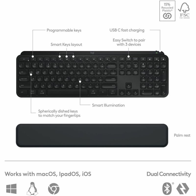 Logitech MX Keys S Combo - Performance Wireless Keyboard and Mouse with Palm Rest - Thumbnail 5