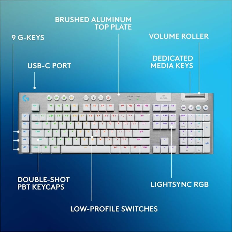 G915 X LIGHTSPEED TACTILE WHITE GAMING KEYBOARD - Thumbnail 2