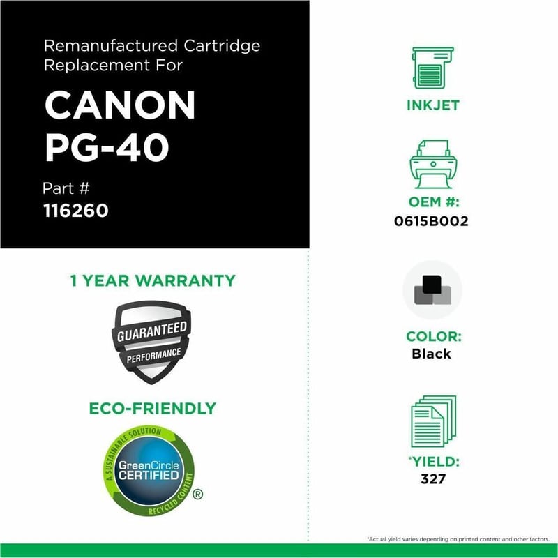 Clover Imaging Remanufactured Black Ink Cartridge for Canon PG-40 (0615B002) - Thumbnail 3