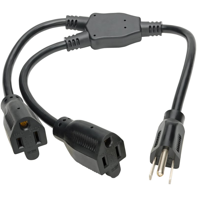 Eaton Tripp Lite Series Extension Cord Y Splitter, NEMA 5-15P to 2x NEMA 5-15R - 13A, 120V, 16 AWG, 18-in. (45.72 cm), Black - Thumbnail 2