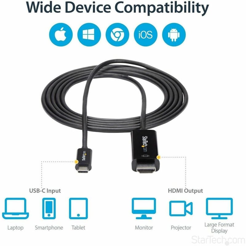 StarTech.com 6ft (2m) USB C to HDMI Cable - 4K 60Hz USB Type C DP Alt Mode to HDMI 2.0 Video Display Adapter Cable - Works w/Thunderbolt 3 - Thumbnail 5
