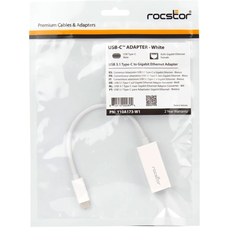 Rocstor Premium USB-C to Gigabit Network Adapter - USB Type-C to Gigabit Ethernet 10/100/1000 Adapter - Supports PXE Boot, Wake-On-Lan - Compatible with Mac & PC-Plug & Play (No Drivers Needed) - White - USB 3.1 - 1 Port(s) - 1 - - Thumbnail 5
