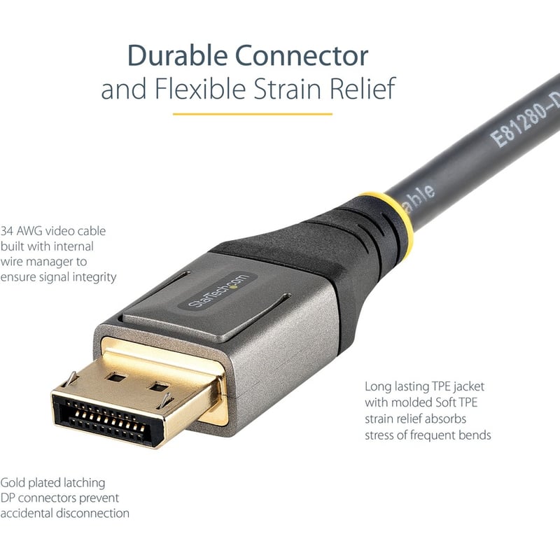 StarTech.com 6ft (2m) VESA Certified DisplayPort 1.4 Cable, 8K 60Hz HDR10, UHD 4K 120Hz Video, DP to DP Monitor Cord, DP 1.4 Cable, M/M - Thumbnail 4