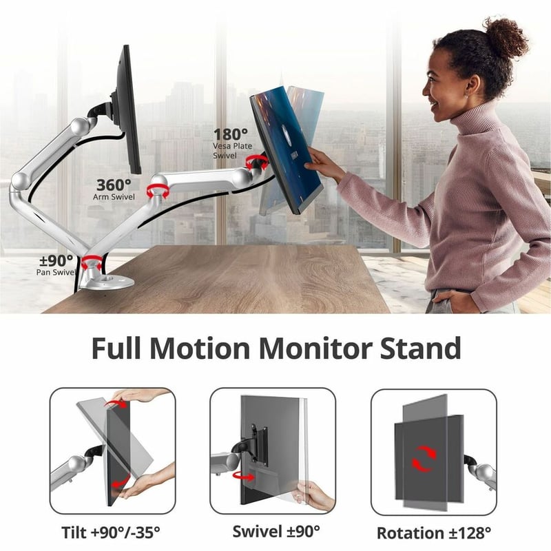 SIIG MTPRO Desk Mount Dual Gas Spring Monitor Arm - up to 32" Display - Max. Load 19.8 lbs - VESA 75 & 100mm - Thumbnail 2