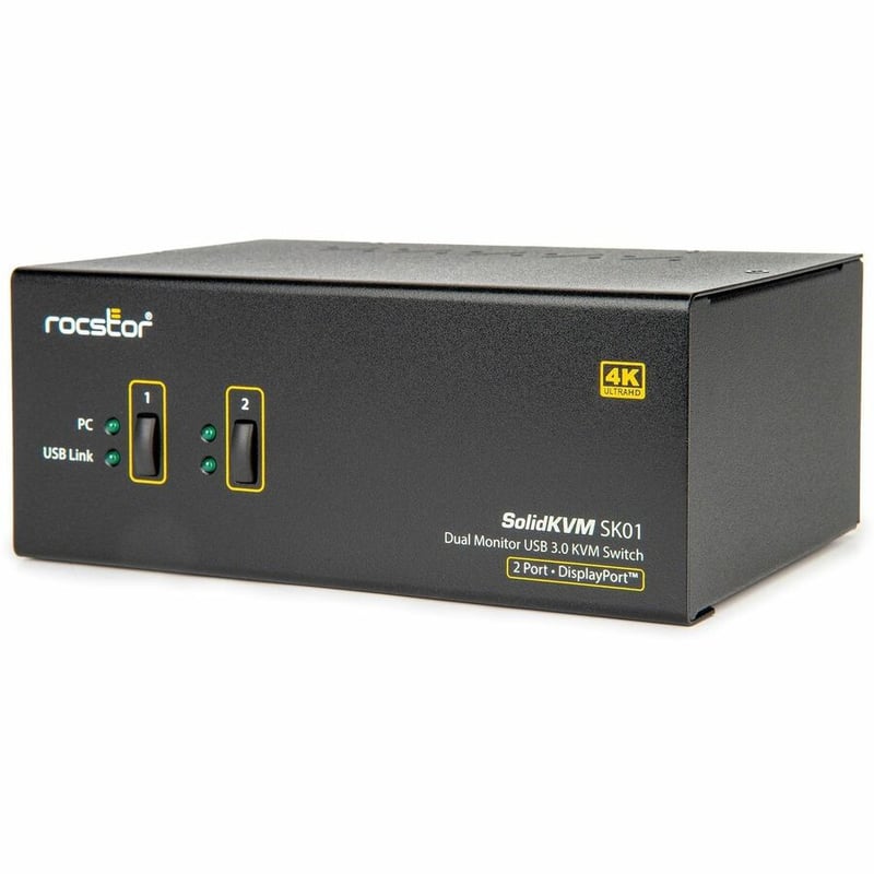ROCSTOR KVM SK01 2-PORT 4K DUAL VIEW USB 3.0 HUB/AUDIO TAA - Thumbnail 4