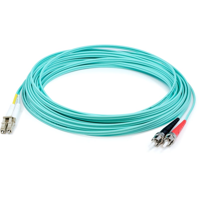 AddOn 15m ST to LC Aqua OM4 Duplex OFNP (Plenum-Rated) Fiber Patch Cable - Thumbnail 1