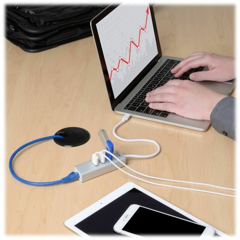 Tripp Lite by Eaton 3-Port USB 3.x (5Gbps) Hub with LAN Port USB-C to 3x USB-A Ports and Gigabit Ethernet Silver - Thumbnail 5