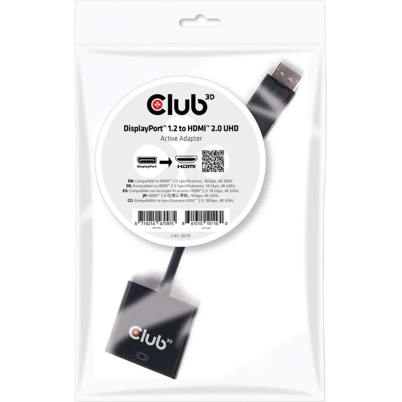 Club 3D DisplayPort 1.2 to HDMI 2.0 UHD Active Adapter - Thumbnail 1